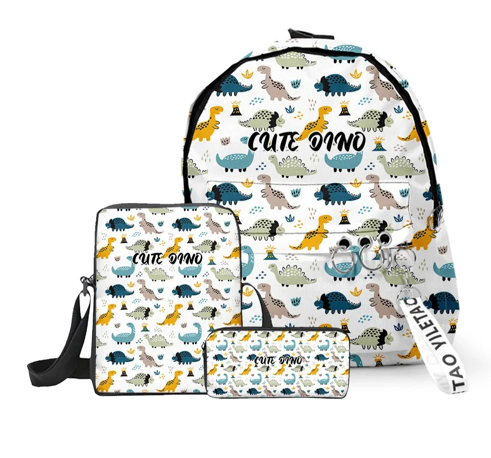 Ensemble sac à dos, trousse et sacoche dinosaures